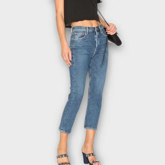 Agolde Riley High Rise Straight Crop Air Blue - Picture 10 of 10